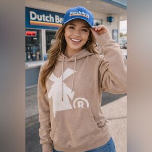 Dutch Bros Windmill Logo Graphic Hoodie in Tan/Beige